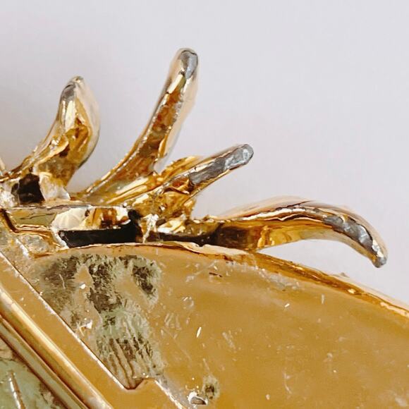 Vintage Mid Century Tropical Brooch Green Glass Nugget Enamel Gold Tone Pin - Picture 8 of 10